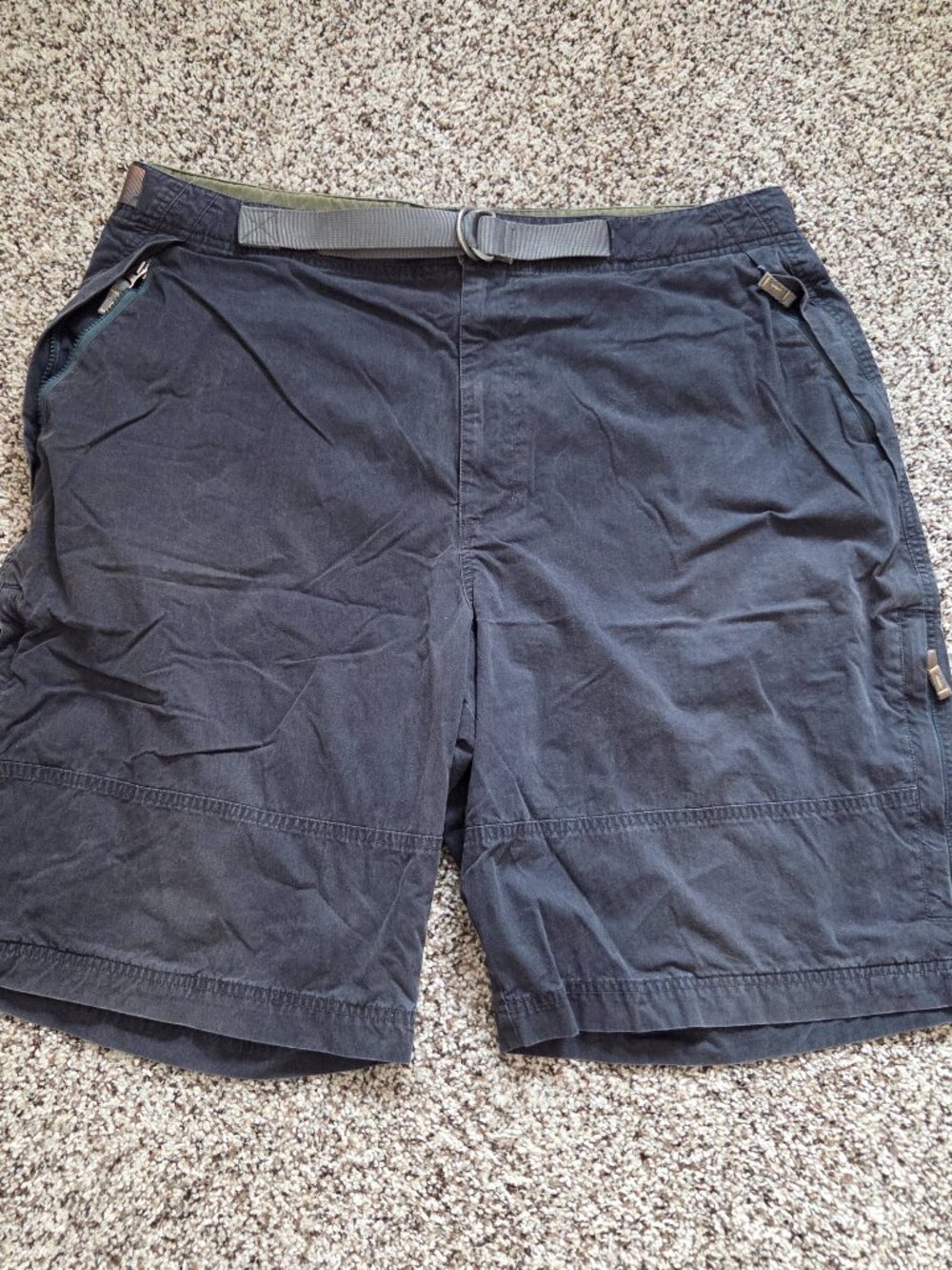 Vintage Y2K Old Navy Cargo Shorts Mens 44 Gray Military Canvas Belted Zip Pocket